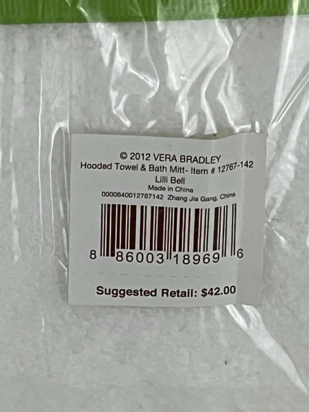 Vera Bradley Lilli Bell Hooded Towel & Bath Mitt Set Cotton Terrycloth NEW NWT